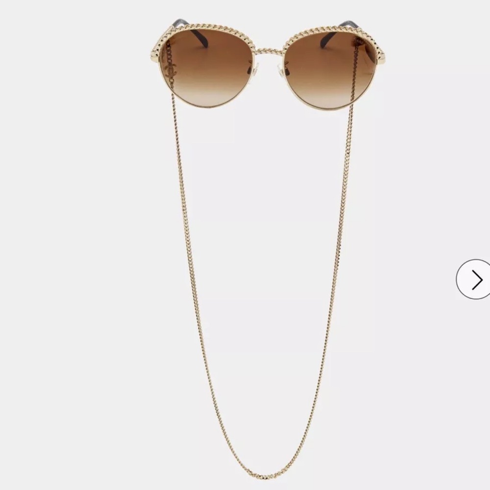 CHANEL Pantos Light Gold/Brown Sunglasses with Chain - Picture 7 of 17